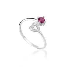 Anel De Prata 925 Coração Vazado Pedra Zircônia Rosa Pink