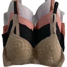 Kit 4 Sutiã De Renda Plus Size Com Bojo Feminino Sustentação Conforto Com Aro Alça Grossa Reforçado
