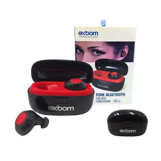 Fone de Ouvido Intra Auricular Bluetooth com Case de Carregamento TWS Exbom BTWS-S30