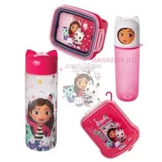 Kit 4pcs Casa Mágica da Gabby Garrafa Sanduicheira Marmita Porta Escova Dental Infantil Escolar