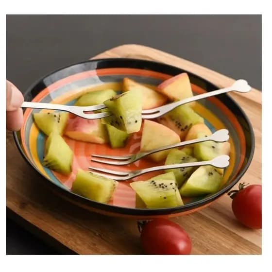 Kit Garfinhos Para Petisco Coração Inox Mini Garfinho Petiscos Fondue Queijo Frutas Escolar Infantil