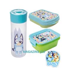 Kit 3pcs Bluey Marmita Hermética Sanduicheira Garrafa 500ml Escolar Lancheira Plasútil Infantil