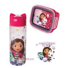 Kit 2pcs Casa Mágica da Gabby Garrafa Marmita Pote Infantil Escolar Menina Escola Lanche Plasútil