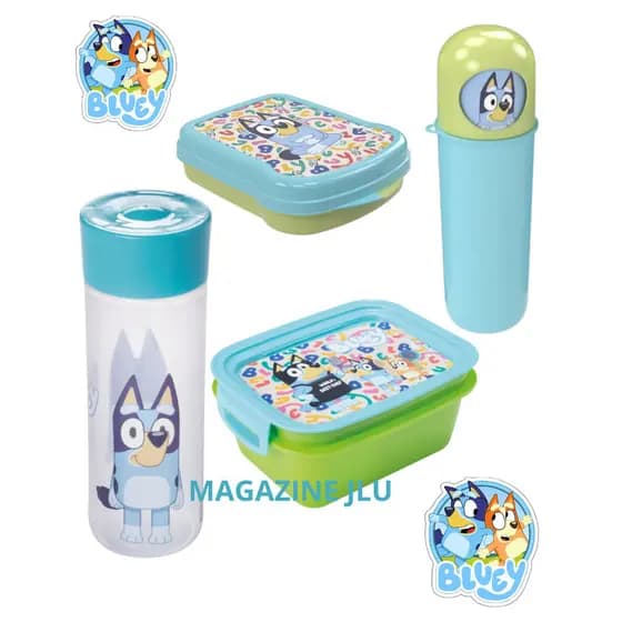 Kit 4pcs Bluey Marmita Sanduicheira Case Dental Garrafa 500ml Escolar Lancheira Passeio Plasútil