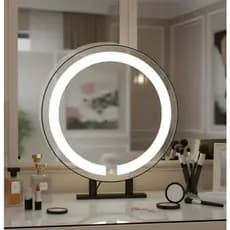 Espelho Redondo Duplo Com Iluminação E Suporte Bancada 50cm