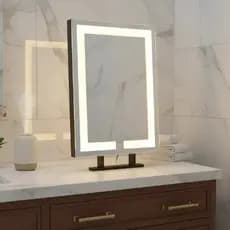 Espelho Retangular 70x50cm Iluminado Led 3 Cores Bancada Duplo - Preto