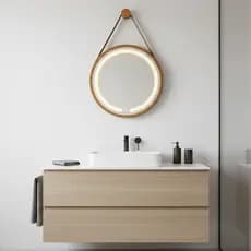 Espelho Redondo Adnet Iluminado Led 3000k Touch Com Alça 50cm+Suporte Cobre Com Alça Caramelo