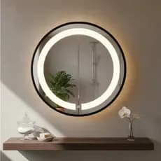 Espelho Redondo em Vidro Moldura 60cm em Alumínio - Iluminado Com LED 3 Cores