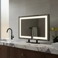 Espelho Retangular 50x70cm Com Iluminação E Suporte Bancada Simples - Preto