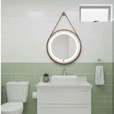 Espelho Redondo Adnet Iluminado Led 6000k Touch Screen Com Alça 60cm+Suporte Cobre Com Alça Caramelo