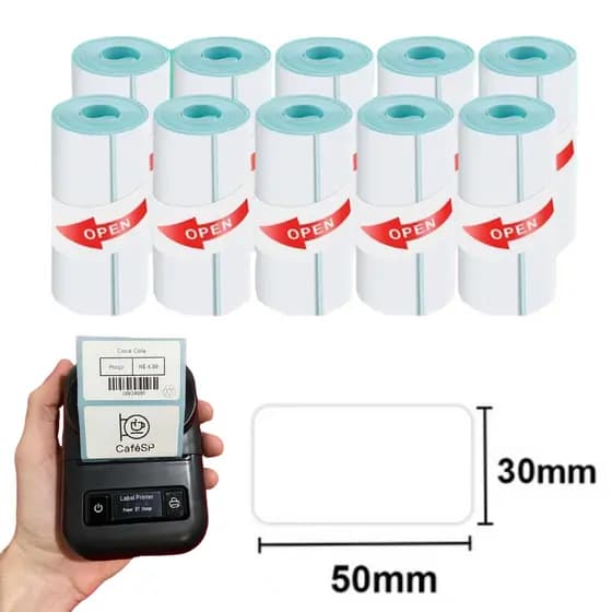 Bobina Etiqueta Térmica Adesiva 50x30mm 5x3cm Compatível Impressoras Térmicas (1 Coluna) Rolo 100 Etiquetas cada Rolo