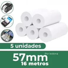 Kit 5 Bobinas Térmica 57mm 16 Metros Para Mini Impressora Térmica e Máquinas de Cartão