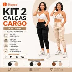 KIT 2 calça cargo feminino bengaline,moderno,versatil,confortavel,com bolso e elástico na cintura
