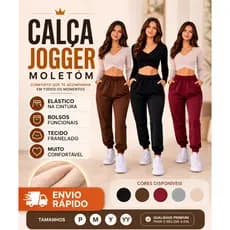 Calça Jogger Moletom Feminina, franelado com Bolsos funcionais e elástico na Cintura Tendência