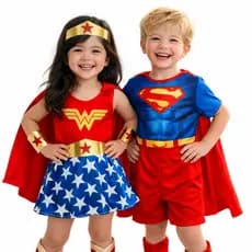 Fantasia Mulher Maravilha + Super Homem Infantil com capa e Acessórios