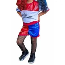 Fantasia Alerquina Infantil Arlequina Esquadrão 2/14 anos Harley Quinn conjunto festa carnaval aniversário halloween