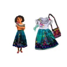 Fantasia Temática Infantil Mirabel Encanto Luxo Vestido com Bolsa e Óculos 2 a 8 anos