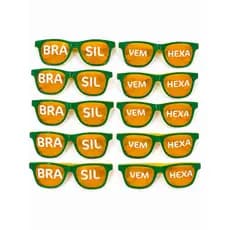 Kit 10 Óculos Festa Frase Brasil Seleção Brasileira Vem Hexa Copa do Mundo Proteção UV Alta Qualidade