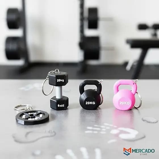 Chaveiro Academia Fitness – Halteres, Anilhas e Kettlebell | Acessório para Esportistas e Amantes da Musculação