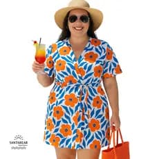 SAÍDA DE PRAIA KIMONO GRANDE PLUS SIZE ESTAMPADO COM FAIXA ABERTO FEMININO GESTANTE  PRAIA  PROMOÇAO