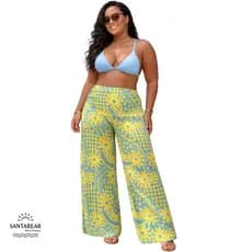 Saída de praia calça pantalona no tule feminina tecido leve não marca ideal para praia resort clube