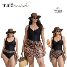 Maiô plus size preto com bojo saída fixa vestidinho nao marca o corpo alça larga comportado verao/26
