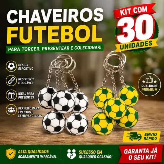 Chaveiro Bola Futebol kit 5-10-15-20-30 unidades Lembrancinha-Campeonatos-Torneio-Festa-Aniversario-Presente-Copa-Fifa