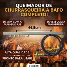 Kit de Queimador Gás Uso em Churrasqueiras e Fornos de Pizza 3 Tamanhos Bafo Alto