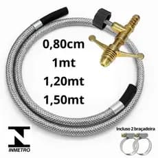 Kit Mangueira Revestida em Inox para Gás com Registro + Braçadeiras (0,80cm a 1,50m)