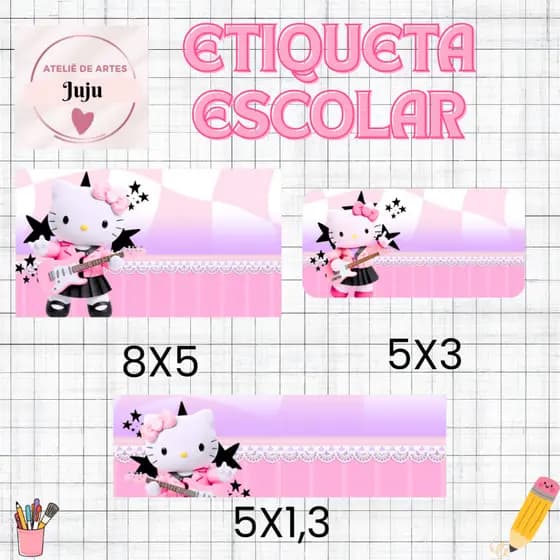 Etiqueta Escolar Personalizada kIT 150 ETIQUETAS - HELLO KITTY STAR - Adesivo para material escolar