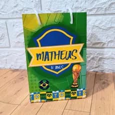 Mini Sacolinha Personalizada - COPA DO MUNDO - HEXA - BRASIL - Sacolinha Surpresa | Lembrancinha Festa | Pegue e Monte.