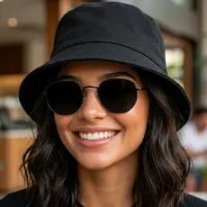 Kit Bucket Hat Com Óculos Hexagonal UV400 Unissex Estiloso Para Praia Viagem Rolê, Dia a Dia Moderno