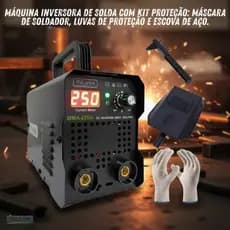 MÁQUINA DE SOLDA COM LUVA E CAPACETE DE SEGURANÇA 250A BIVOLT PRETO