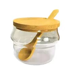 Pote de Vidro com Tampa e Colher de Bambu