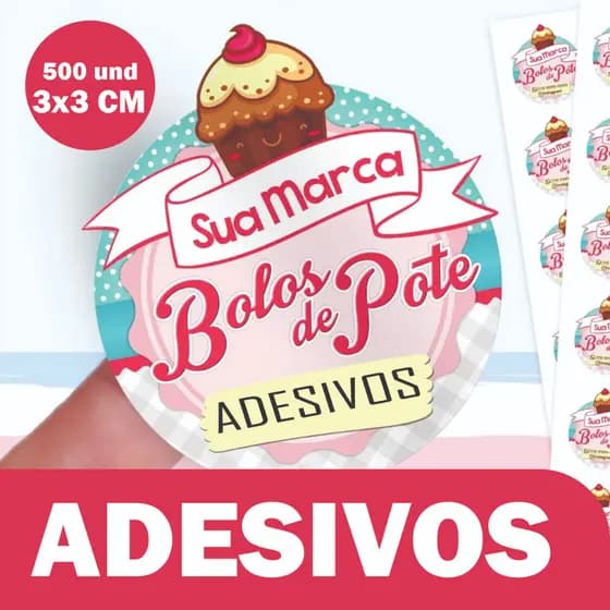 500 Adesivos 3x3 cm Personalizada c/ Sua Logo Resistente a Temperatura