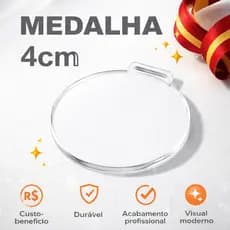 Kit Medalhas em Acrílico Cristal 2m Liza Redonda 4cm Premiações