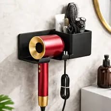 Suporte Secador de Cabelo Parede + Organizador de Escovas e Pentes | Porta Secador Banheiro Premium
