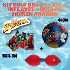 Kit Boia De Braço + Bola Inflável + Óculos Natação Criança Piscina Diversão Lazer Homem Aranha Ítens Piscina
