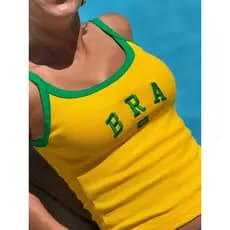 Blusinha Feminina Regata Cropped Brasil Canelada Bordada - Elegante