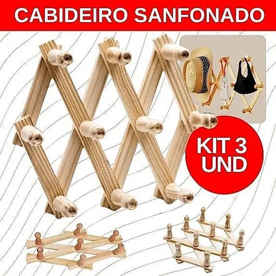 Cabide Sanfonado de Madeira com 7 Ganchos Retrátil Parede  Suporte para Roupas, Bolsas, Chapéus