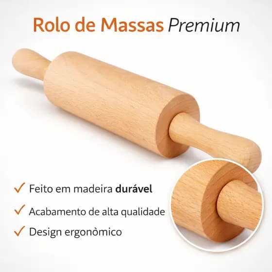 Rolo de Massa de Madeira para Pizza Pão Pastel Abrir Massas Padaria e Panificação Premium