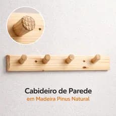 Cabideiro Cabide de Parede em Madeira Pinus Suporte Rústico com 4 Ganchos para Casacos e Toalha