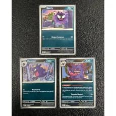 Kit Gastly, Haunter e Gengar reverse foil em Português + 3 cartas brilhantes aleatórias diferentes