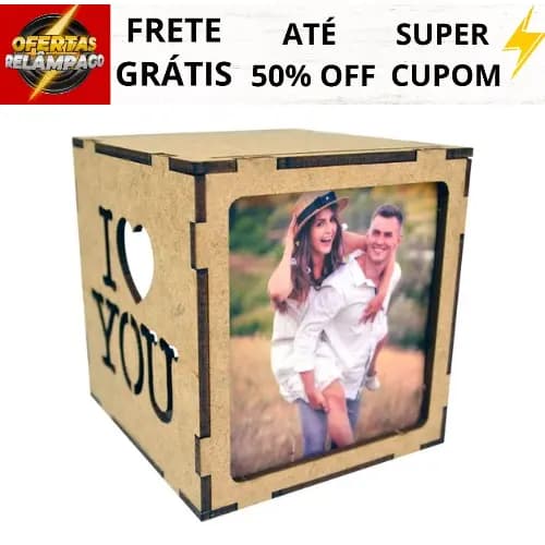 Cubo Porta Retrato Iluminado Namoro Decorativo Amor Mimo