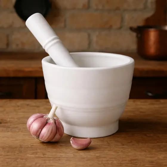 Pilão Com Socador Alho Plástico Resistente Branco GP2158