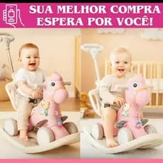 Cavalinho de Passeio e Balanço 2 em 1 Rosa com Empurrador Cinto Segurança Brinquedo Infanti