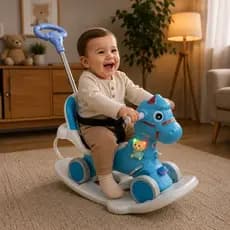 Cavalinho Infantil 3 Em 1 Balanço Musical Luzes Pedal Assento Confortavel Azul