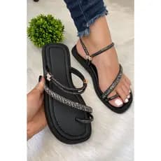 Sandália feminina papete STRASS DEDO comfortável macia verão