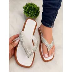 Sandalia feminina papete CABEDAL V PEDRARIA premium casual