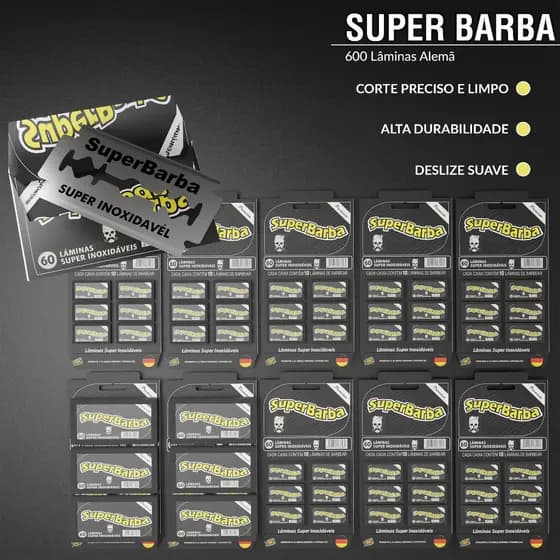 10  Cartelas Lâmina De Barbear Inox Super Barba Black Premium Alemanha 600 Unidades.